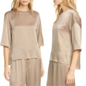 VINCE. Women's 100% Silk Boxy Top Blouse in Taupe Beige Size Large $275 Luxury